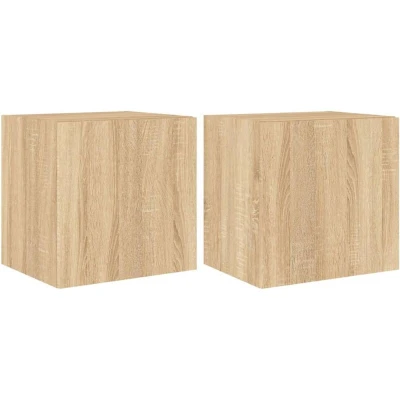 Image of vidaXL TV Wall Cabinets with LED Lights 2 pcs Sonoma Oak 40.5x35x40 cm