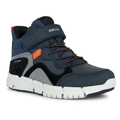 Image of Geox Flexyper BOY ABX Hightop trainers for kids, Size: 10K, Navy/orange Leather and textile