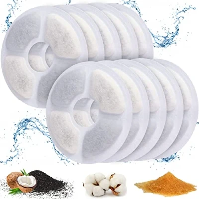 Image of ADOV Cat Water Fountain Filters, 10 Pack Triple Action Round Filter for Replacement with Ion Exchange Resin and Activated Carbon Compatible 2 2.5L