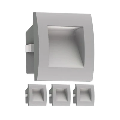 Image of ledscom.de 4 LED recessed Wall Light ZIBAL, Downlight for Outdoors, IP65, Grey matt, 90 x 90mm, Warm White
