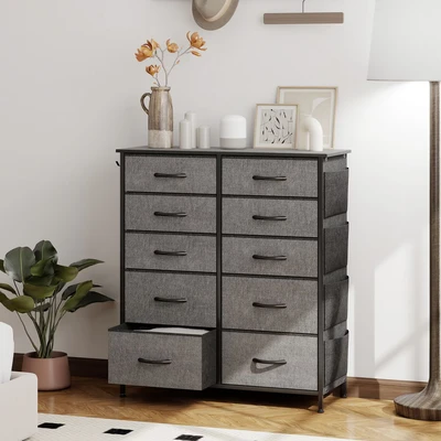 Image of Fabric Chest of Drawers, 10 Drawer Dresser for Bedroom, Charcoal Grey Homcom