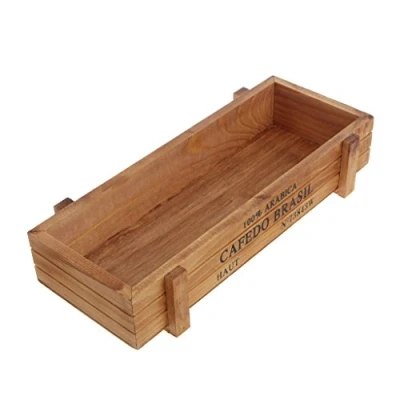 Image of Vintage Wood Garden Flower Planter Succulent Pot Rectangle Trough Box Plant Bed