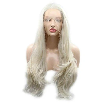 Image of Long Natural Wave Hair Synthetic Lace Front Wigs Platinum Blonde Women&#039;s Wig Hairline Glueless for Lady Party Summer 24inches (Platinum Blonde)