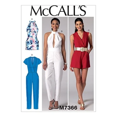 Image of Mccall&#039;s Patterns 7366, Misses Rompers,Jumpsuits and Belt,Sizes 14 22, Cotton, E5 (14 16 18 20 22)