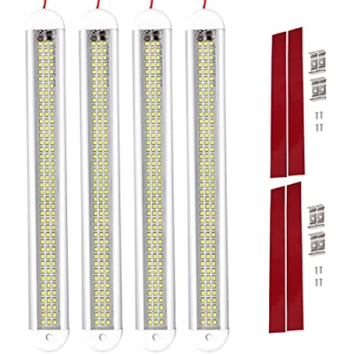 Image of Intckwan (4 Pcs) Ultra Thin 12v Led Lights, 120 LEDs Car Interior Strip Light with Switch, Bar for Caravan Van Campervan Motorhome Boat Kitchen Bathroom