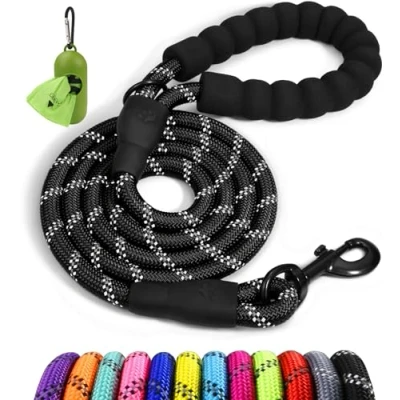 Image of Taglory Rope Dog Lead with Soft Padded Handle, 1.2 m Reflective and Multi Colour for Small Dogs, 1.0 cm, Black