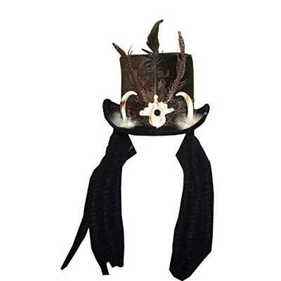 Image of amscan 847580 55 Halloween Witch Doctor Hat with Dreads Accessory, 1 Pc, Multicolored