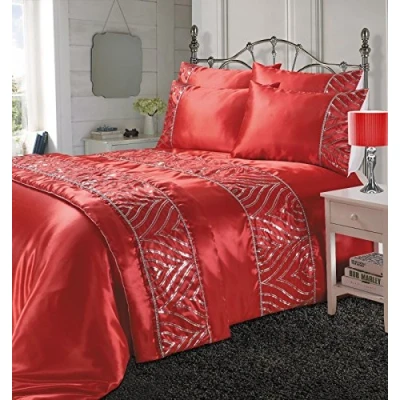 Image of SELECT ED® Luxuries Sequin SHIMMER Polyester Duvet Quilt Cover + Pillow Case Or Matching Bed Runner (Red, Single)