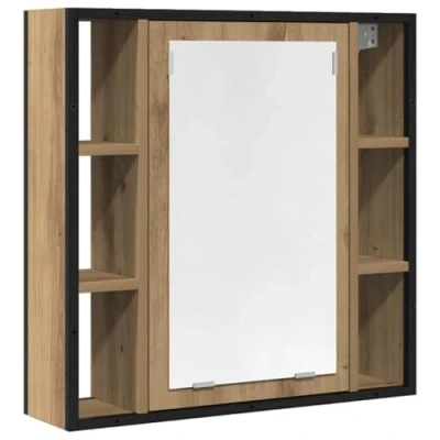 Image of vidaXL Artisan Oak Bathroom Mirror Cabinet 60x16x60cm Engineered Wood, Wall Mounted Storage with Modern Design