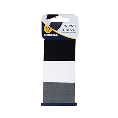 Image of Korbond Iron On Mender 3 Pack 110084, Foam, Black, White and Grey, 50 x 3.8 Centimeters