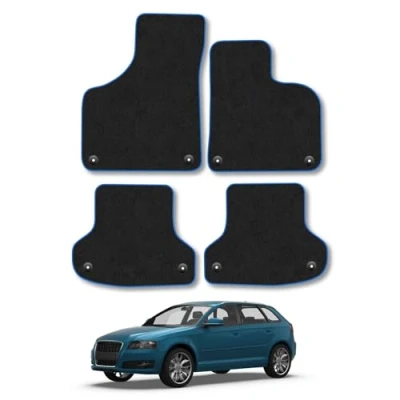 Image of Car Mats Compatible with Audi A3 (2003 2012) Tailored Fit Blue Carpet Floor Set Accessory Custom 4 Pieces Anti Slip Backing &amp; Binding Trim Edge