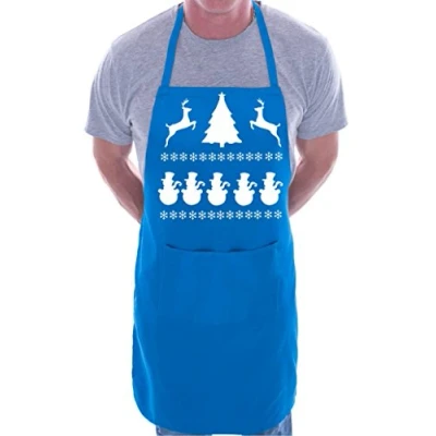 Image of Christmas Reindeer Santa BBQ Cooking Funny Novelty Apron Blue