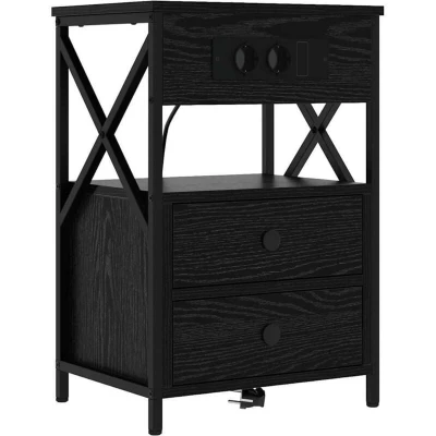 Image of vidaXL Bedside Cabinet Black oak 40 x 31 60 cm Engineered wood