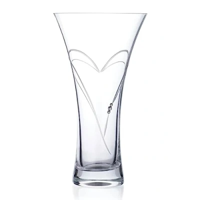 Image of DIAMANTE Swarovski Trumpet Flared Crystal Vase &quot;Hearts&quot; Hand Cut 25cm