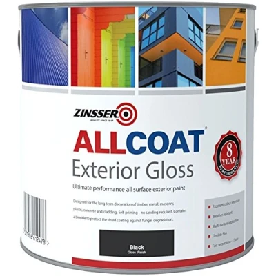 Image of Zinsser Allcoat Exterior WB (Gloss Finish) Ready Mixed Colours 5 litre Black