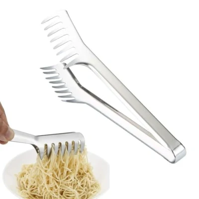 Image of Pasta Serving Tongs Spaghetti Spoon Stainless Steel Server Utensil &amp; Salad Tong for Buffets Noodles Baking Cooking