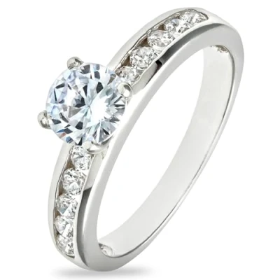 Image of Citerna White Sterling Silver Rings Premium Quality Engagement for Women Embellished with Cubic Zirconia Stunning and Durable Wedding Branded Box Included