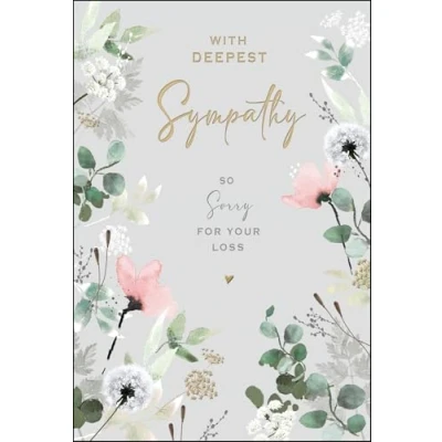 Image of Jonny Javelin Sympathy Card Condolence with Watercolour Botanical and Floral Design an Embossed Foil Finish Artistic Bereavement