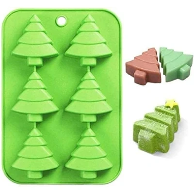 Image of Christmas Silicone Mould, BREEZO Large 6 Cavities Tree Chocolate Moulds Soap Candy Cake Muffin Jelly Trays Baking Molds for Home Party Xmas Decoration