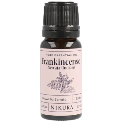 Image of Nikura Indian Frankincense (Serrata) Essential Oil 10ml 100% Pure Natural Oils Perfect for Aromatherapy, Diffusers, Humidifier, Bath Great Self Care, Skin Vegan &amp; UK Made