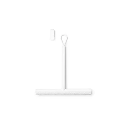 Image of Brabantia Silicone Shower Squeegee with Hook (White) Anti Streak Cleaning Wiper for Bathroom Glass, Plastic, Tile Doublesided Brush &amp; Rim Design