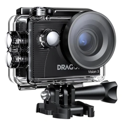 Image of Dragon Touch Vision 3 Action Camera 4K30FPS 20MP Waterproof Underwater 170 Wide Angle WiFi Sports Cam with 2 Batteries, Remote Control and Mounting Accessories Kit