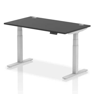 Image of Air 1400x800mm Height Adjustable Desk Black Top Cable Ports Silver Leg