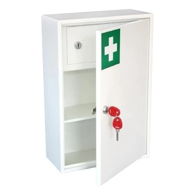 Image of Safe Industrial Medical Cabinet Wall Mountable Medication Key Lock with Shelves Dedicated Secure Storage for Medicine 14D x 30W 45H cm (medium)