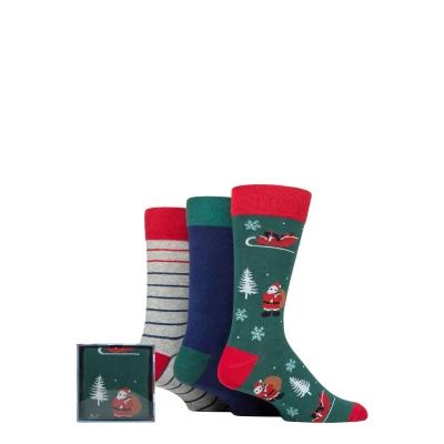 Image of Mens 3 Pair SOCKSHOP Wildfeet Winter Wonderland Christmas Cube Gift Boxed Socks Santas Visit 7 11