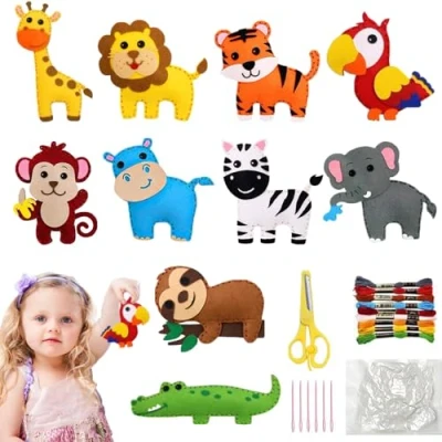 Image of RXKFIGX 10 pcs Felt Sewing Craft Kit Animal for Kids DIY Animals Fun Crafts Educational Beginner Children Boys and Girls