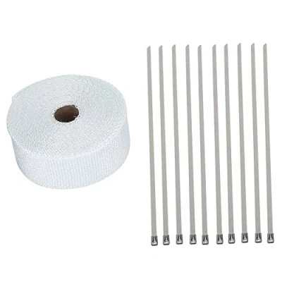 Image of Qiilu Exhaust Heat Ties Wrap Roll,Glass Fiber White High Insulation Pipe Tape Cloth for Car Motorcycle(33FTx 2inch x 0.06inch)