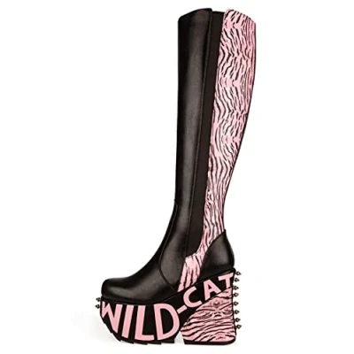 Image of LAMODA Women&#039;s Ride the Wave Knee High Boot, Black Pu, 6 UK