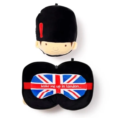 Image of Puckator Relaxeazzz Guardsman Round Plush Travel Pillow &amp; Eye Mask Sleep Masks Kids Accessories For Sleeping Airplane Flight Plane Neck Pillows