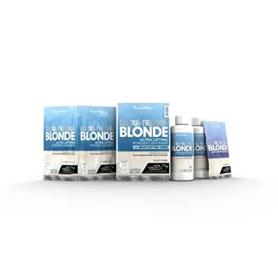 Image of Knight &amp; Wilson Colour Freedom Blonde Ultra high lift Hair Bleach powder and White Neutralising Toner with Cream Developer 6% 20VOL (with 20 Volume Developer)