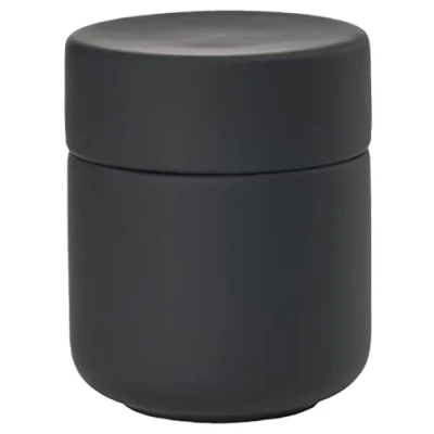 Image of ZONE DENMARK UME Black Ceramic Storage Box with Lid Diameter 8.5cm Height 10.5cm