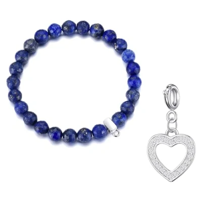 Image of Philip Jones Faceted Lapis Gemstone Bracelet with Open Heart Charm Created Zircondia® Crystals