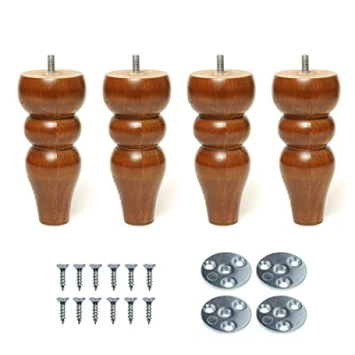 Image of 6’’ Wooden Bun Furniture Replacement Legs Feet Sand Oak Colour Beech Wood M8 Thread Level Mounting Plates Set Of 4 For Sofa Cabinet Footstool Chair Bed Ottoman TALLIN 15 CM