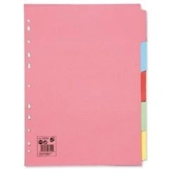 Image of 4 Sets x A4 Coloured Subject Dividers 5 Part Multi punched 932192