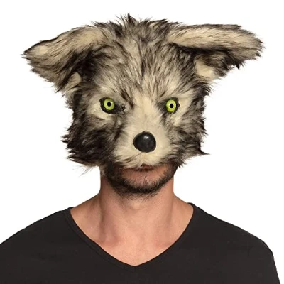 Image of Boland 56758 Plush Half Mask Wolf One Size Beige and Black Face Animal Fur Accessory Costume Fancy Dress Carnival Theme Party