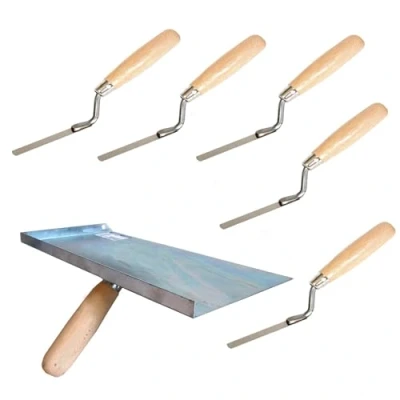 Image of Proper Tools Jointing Set with Finger Trowels and Mortal Handle 6PCS Wooden for Pointing, Bricklaying, Jointing, DIY