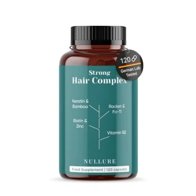 Image of Nullure Natural Hair Growth Supplement Vitamins Booster · Loss Action Strength and Shine Biotin + Keratin Zinc Fo ti Bamboo Vitamin B2 120 Capsules (2 Months)