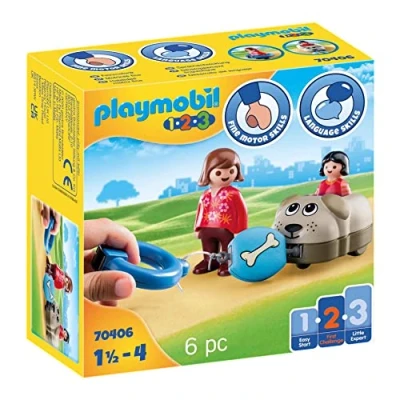 Image of PLAYMOBIL 1.2.3 70406 Dog Train Car, for Children Ages 1.5 4