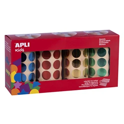 Image of Apli Kids 102410 Pack of 4 Rolls Round Stickers Diameter 20 mm Metallic Colours