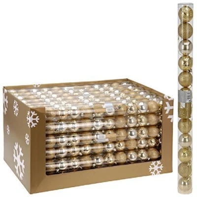 Image of BAUBLES 12x GLITTER PLAIN SMALL CHRISTMAS TREE HANGING DECORATION BALLS ORNAMENT (GOLD)