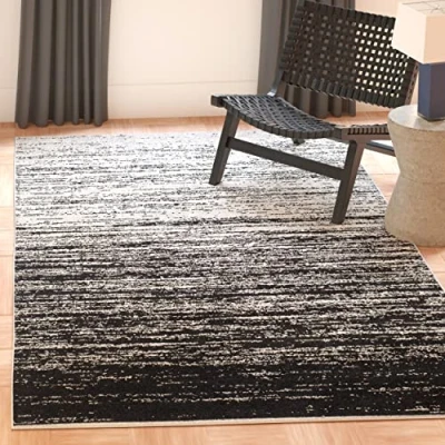 Image of SAFAVIEH Modern Ombre Rug for Living Room, Dining Bedroom Adirondack Collection, Short Pile, in Silver and Black, 91 X 152 cm