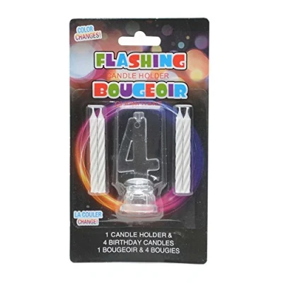 Image of Number 4 LED Light Up Flashing Colour Changing Holder with Wax Cake Candles Birthday Anniversary Table Decorations