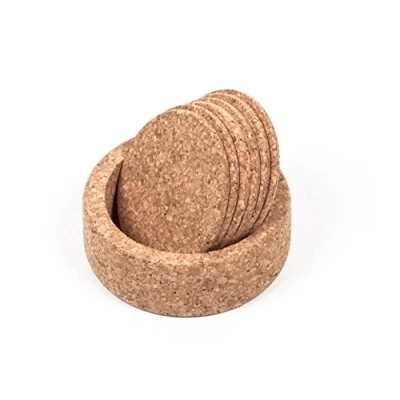 Image of Round Cork Drink Coasters with Bottle Holder Pack 6