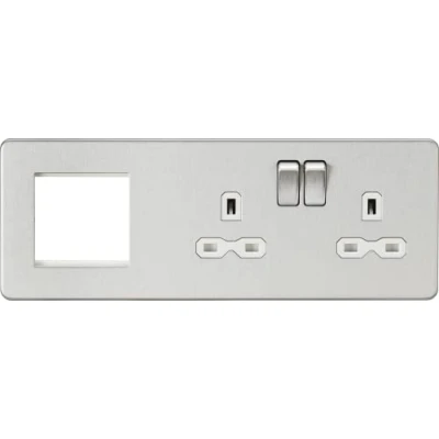 Image of KnightsBridge Screwless 13A 2G DP Socket + Modular Combination Plate Brushed Chrome