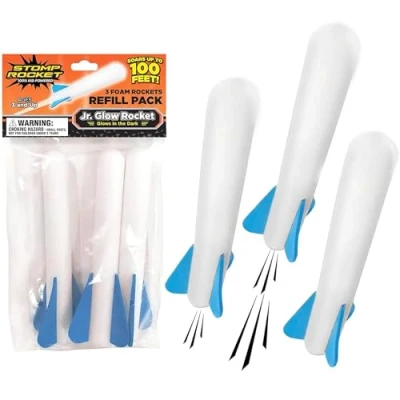 Image of The Original Stomp Rocket Jr. Glow Refill Pack, 3 Rockets Outdoor Toy Gift for Boys and Girls Ages Years Up