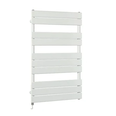 Image of Milano Lustro Electric Modern White Flat Panel Heated Towel Rail Radiator with Simple Heating Element 975mm x 600mm
